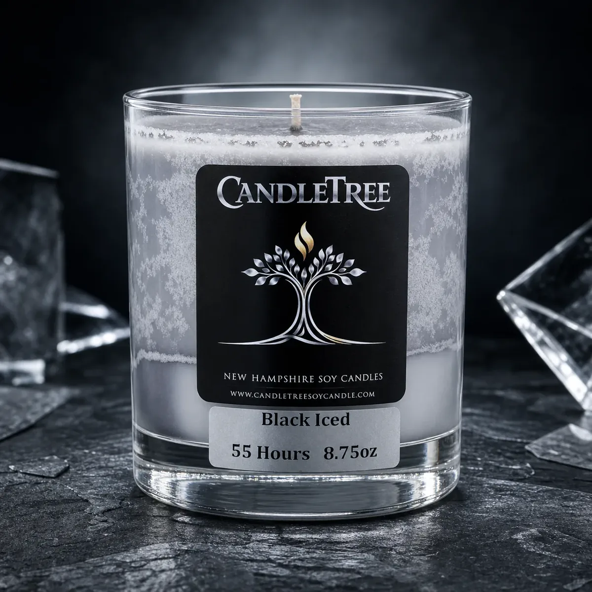 Black Iced — hand-stirred marbled soy candle