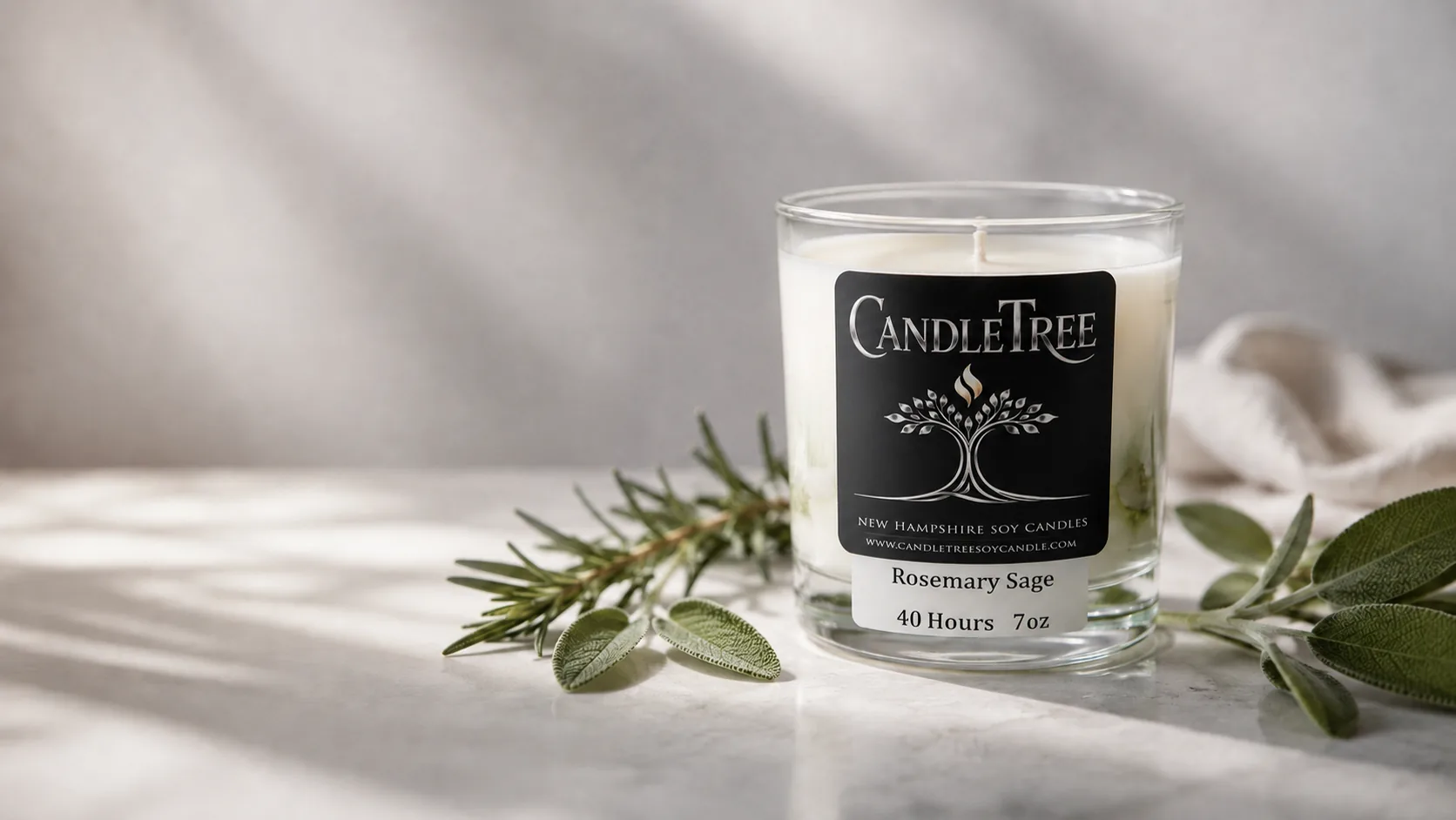 CandleTree Rosemary Sage — signature marbled soy candle handmade in Concord NH