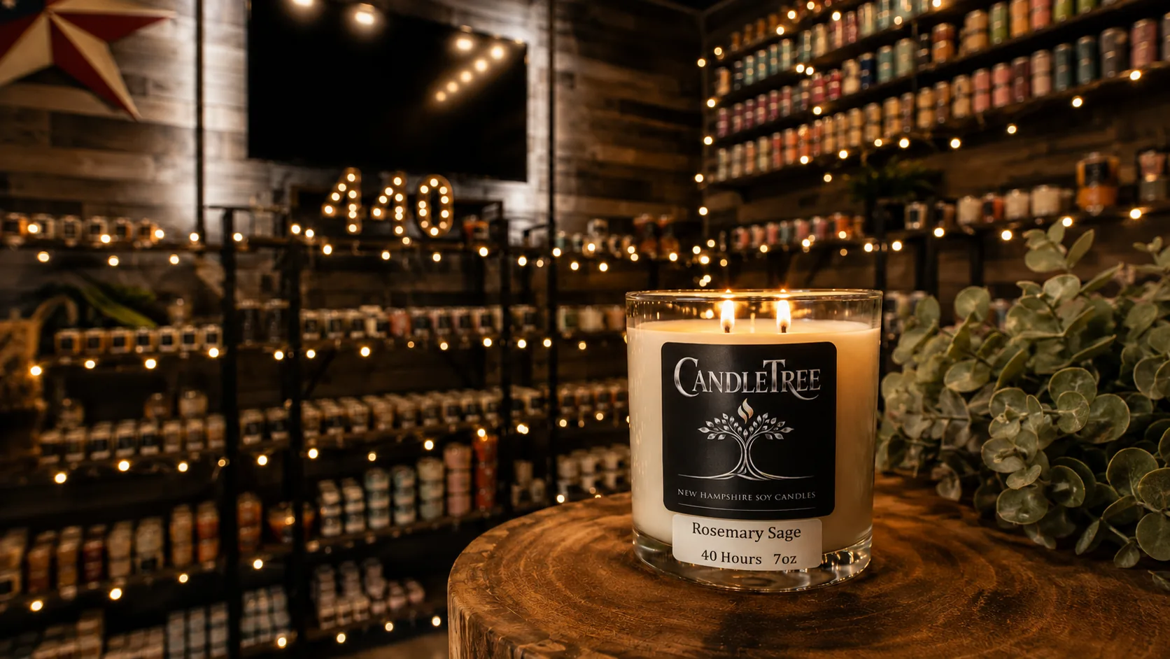 CandleTree store interior — candles lining the shelves at 44 North Main Street Concord NH